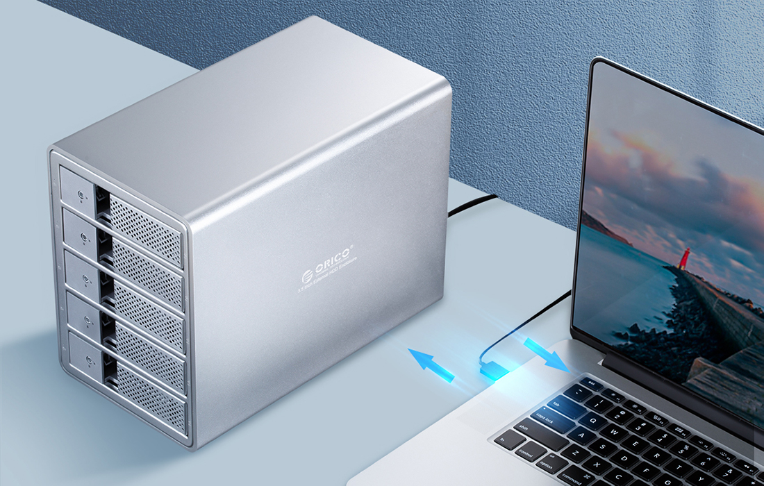 Boîtier Orico montrant l'interface USB