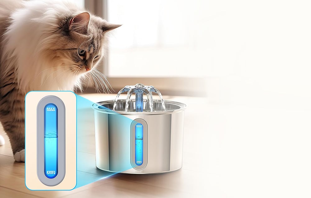Fenêtre de niveau d'eau et éclairage LED de la fontaine