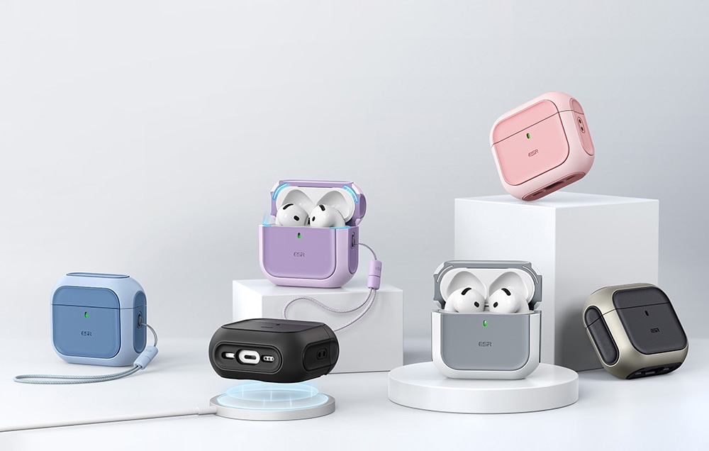 AirPods dans leur étui Orbit Hybrid blanc