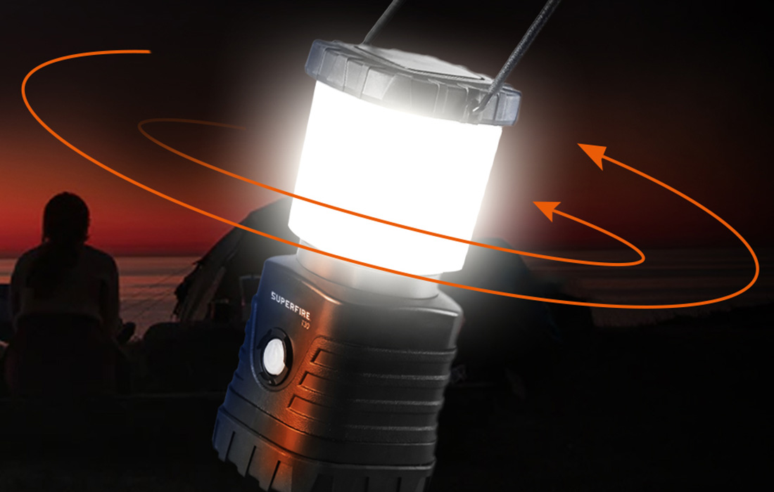 Superfire T30 illuminating a tent