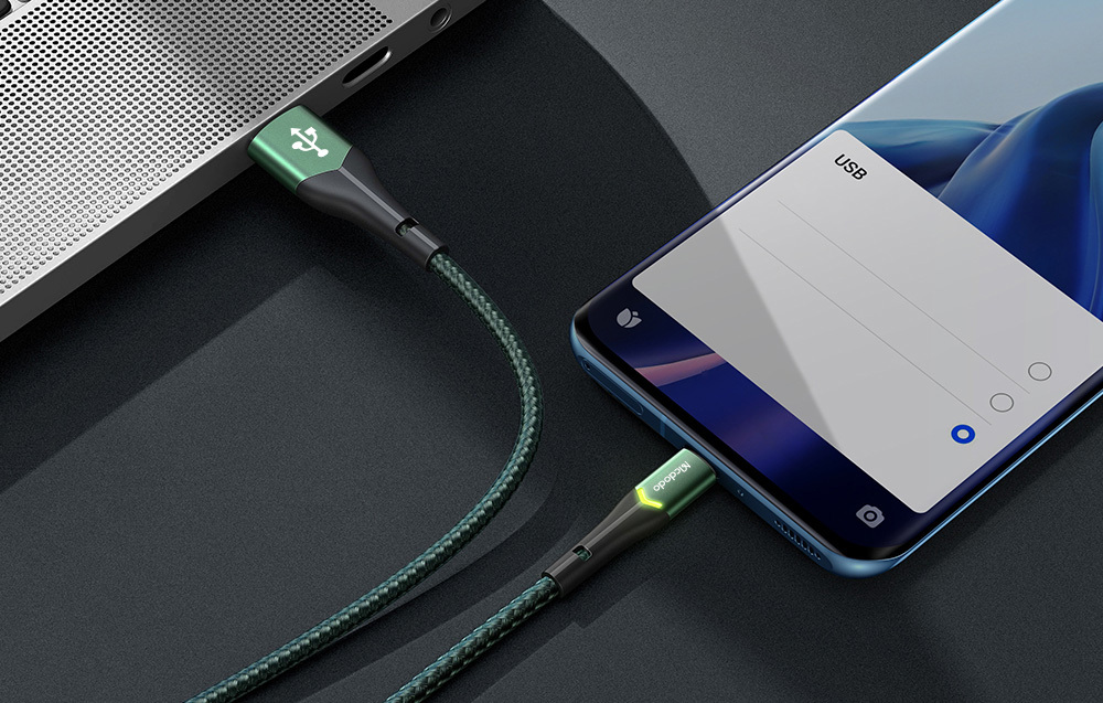 Câble Mcdodo Magnificence CA-7961 LED avec connecteur USB et USB-C (vert)
