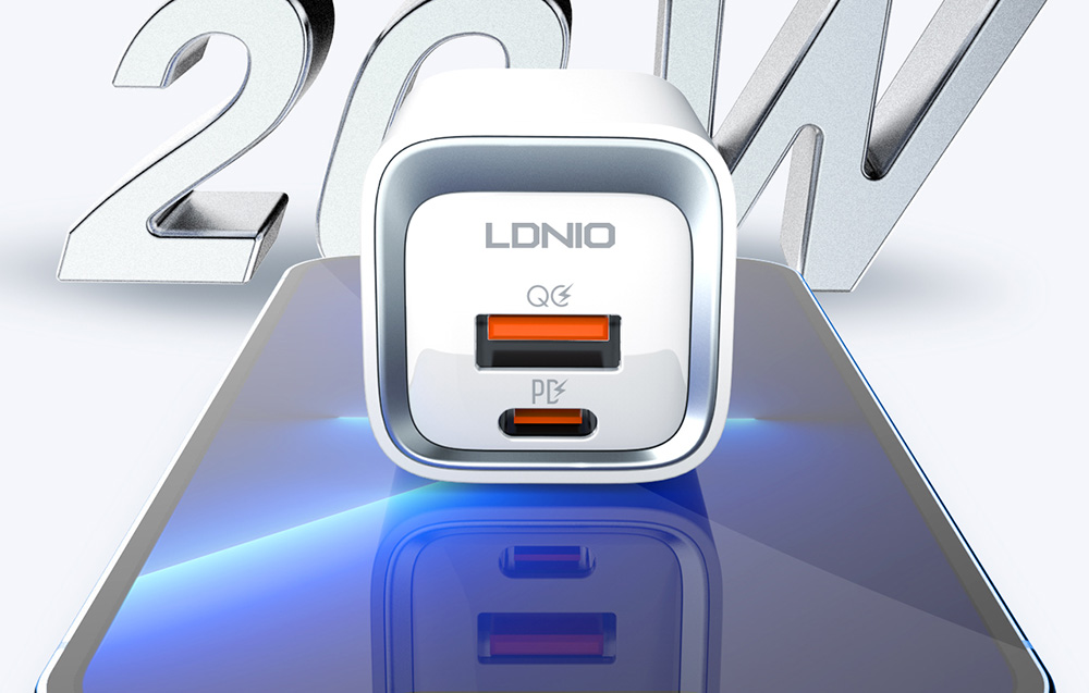 Image d'un chargeur rapide USB-C et USB-A LDNIO