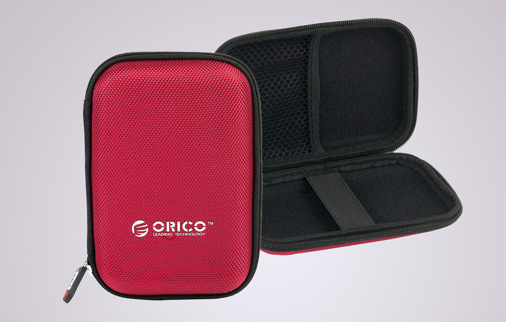 Boîtier Orico rouge pour disque dur et accessoires