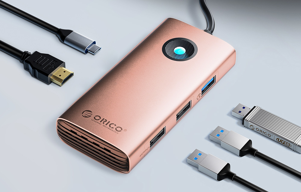 Station d'accueil multifonctionnelle Orico Type-C HUB (rose gold)
