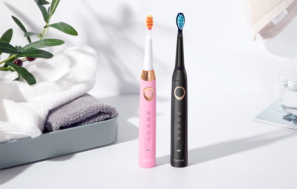 brosses à dents soniques FairyWill FW-508 avec étui noir et rose