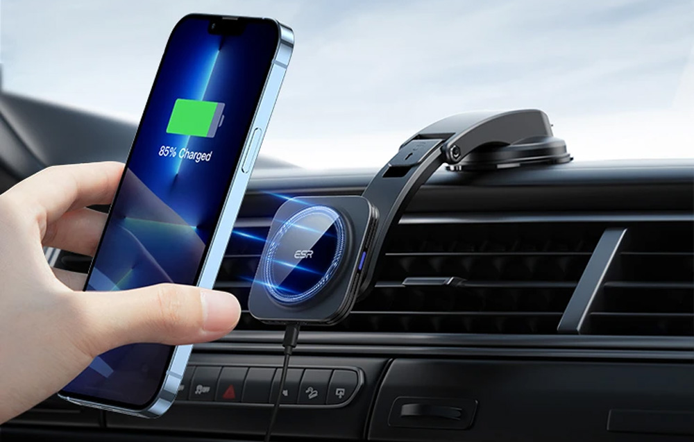 ESR/Support de voiture avec ventouse et chargeur inductif Qi MagSafe noir/1