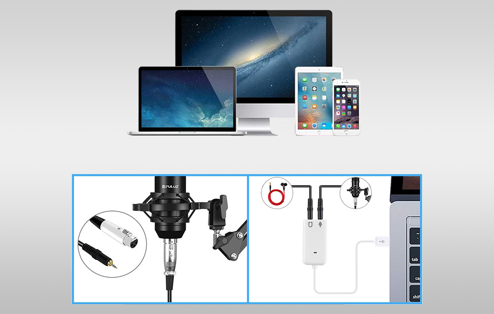 Microphone Puluz PU612B - large compatibilité et connexion pratique
