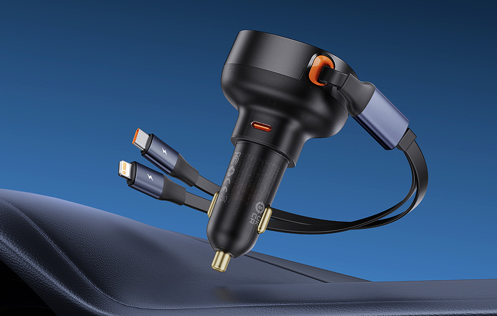 Baseus Enjoyment chargeur de voiture avec câble USB-C et Lightning 60W (noir)
