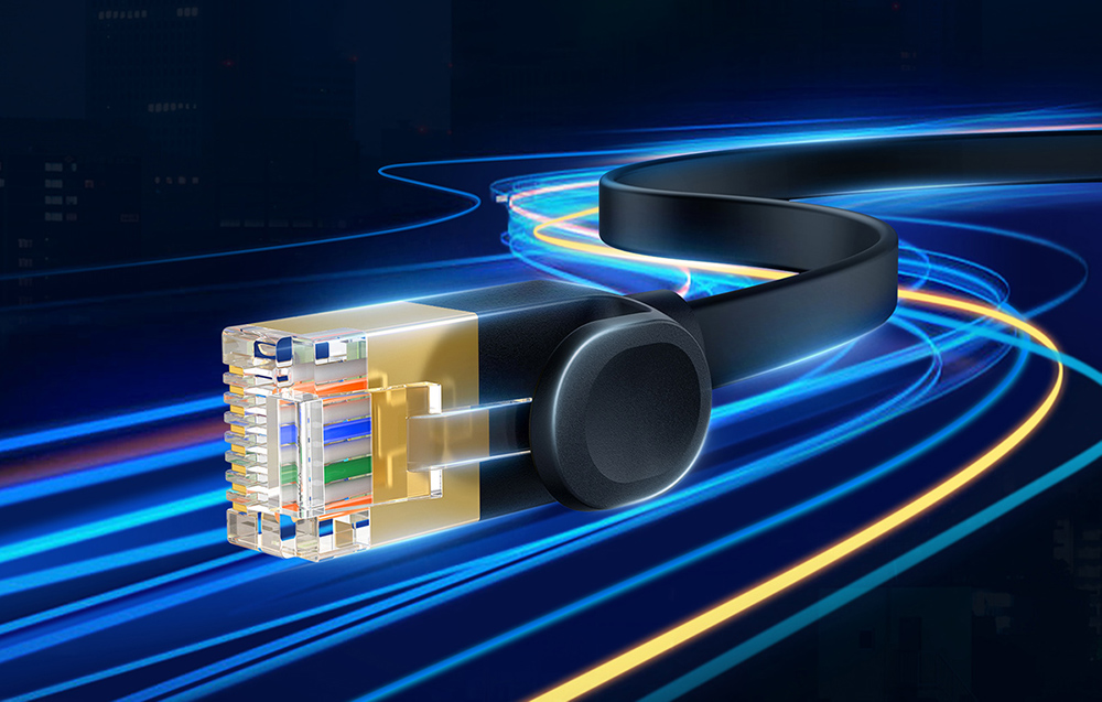 Baseus Ethernet RJ45 plat câble réseau, Gigabit, Cat.7, 3 m (noir)