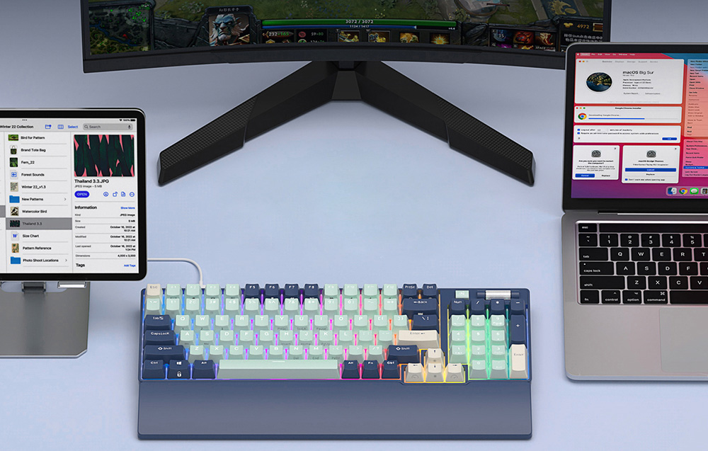 Clavier Royal Kludge RK96, bleu avec switch marron