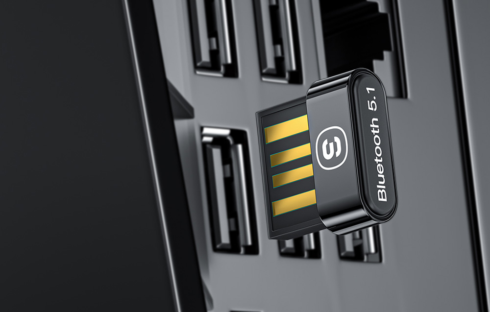 Adaptateur USB Bluetooth 5.1 Essager connecté au port.