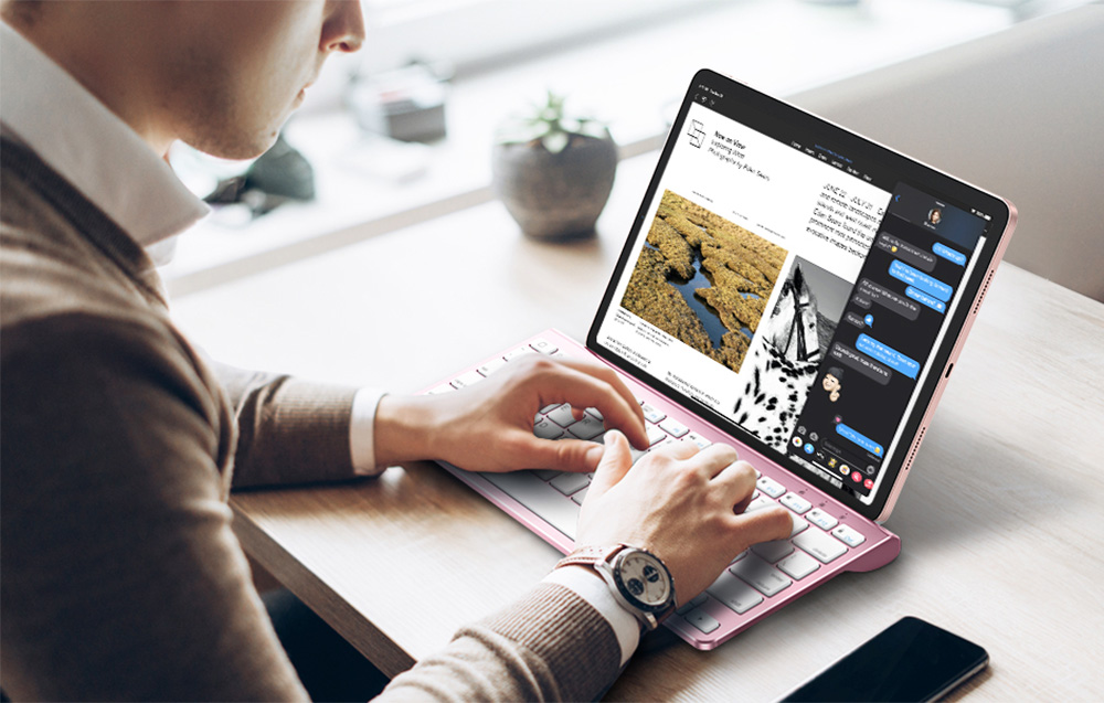 Clavier sans fil pour iPad avec support pour tablette KB088 Omoton (rose)